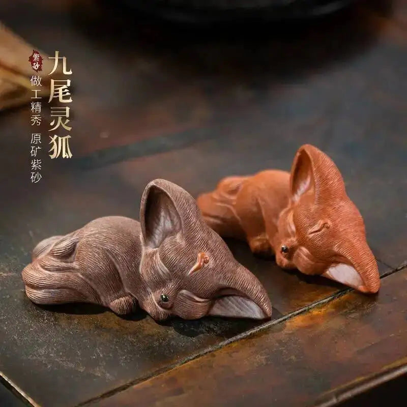 Zisha Tea Pet Fox Ornament Nine-tailed Spirit Fox Sculpture Creative Tea Tray Decoration Accessories Tea Set Oasis Select