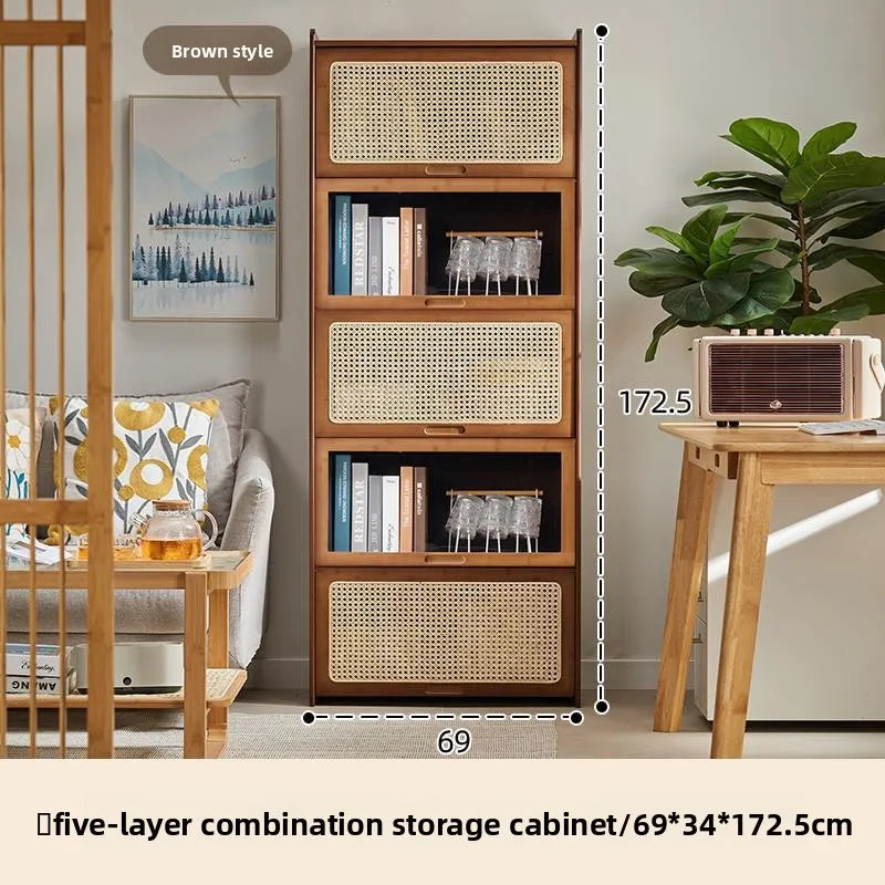Bookshelf storage rack floor-to-ceiling living room bookcase household rattan storage cabinet bedroom acrylic display cabinet Oasis Select Brown 5th layer B
