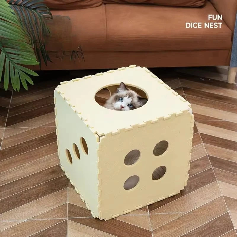 Splicing Felt Cats Nest Dice-shape Cat House Detachable Cat Mat Felt Tunnel Toy Interactive Pet Toy Cube Tent Pet Supplies gifts Oasis Select yellow 40x40cm