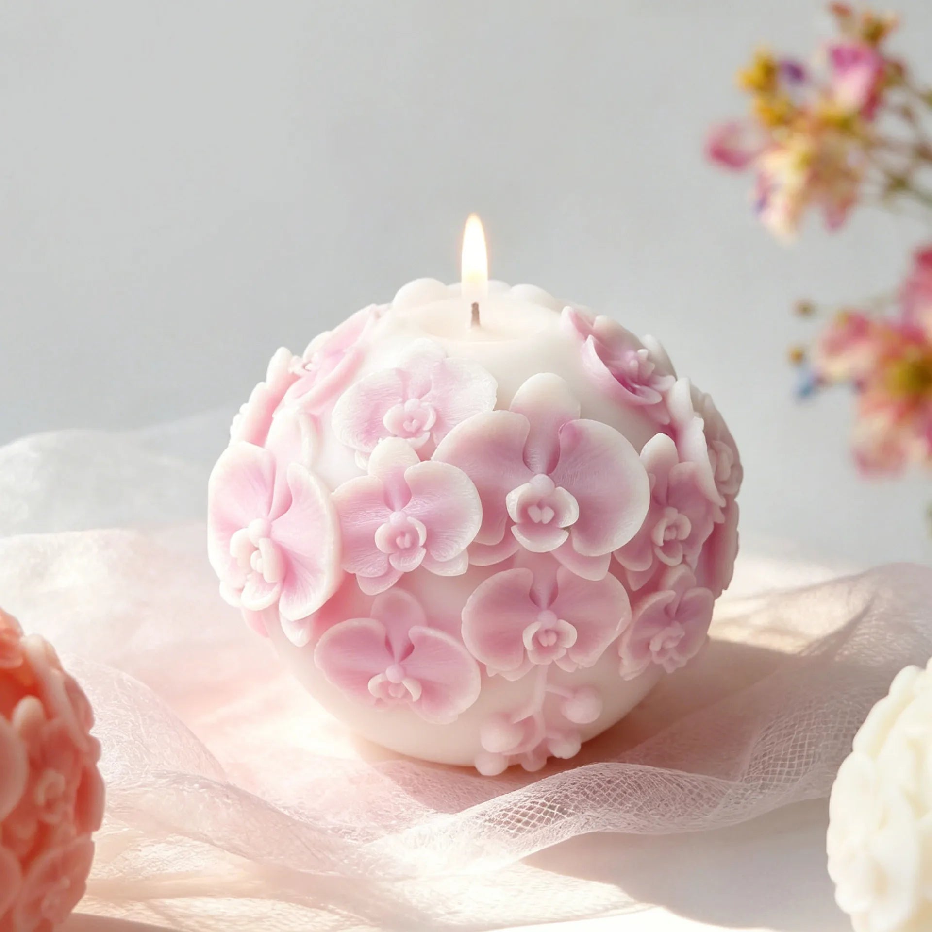 3D Orchid Ball Silicone Mold – Flower Sphere Candle & Soap