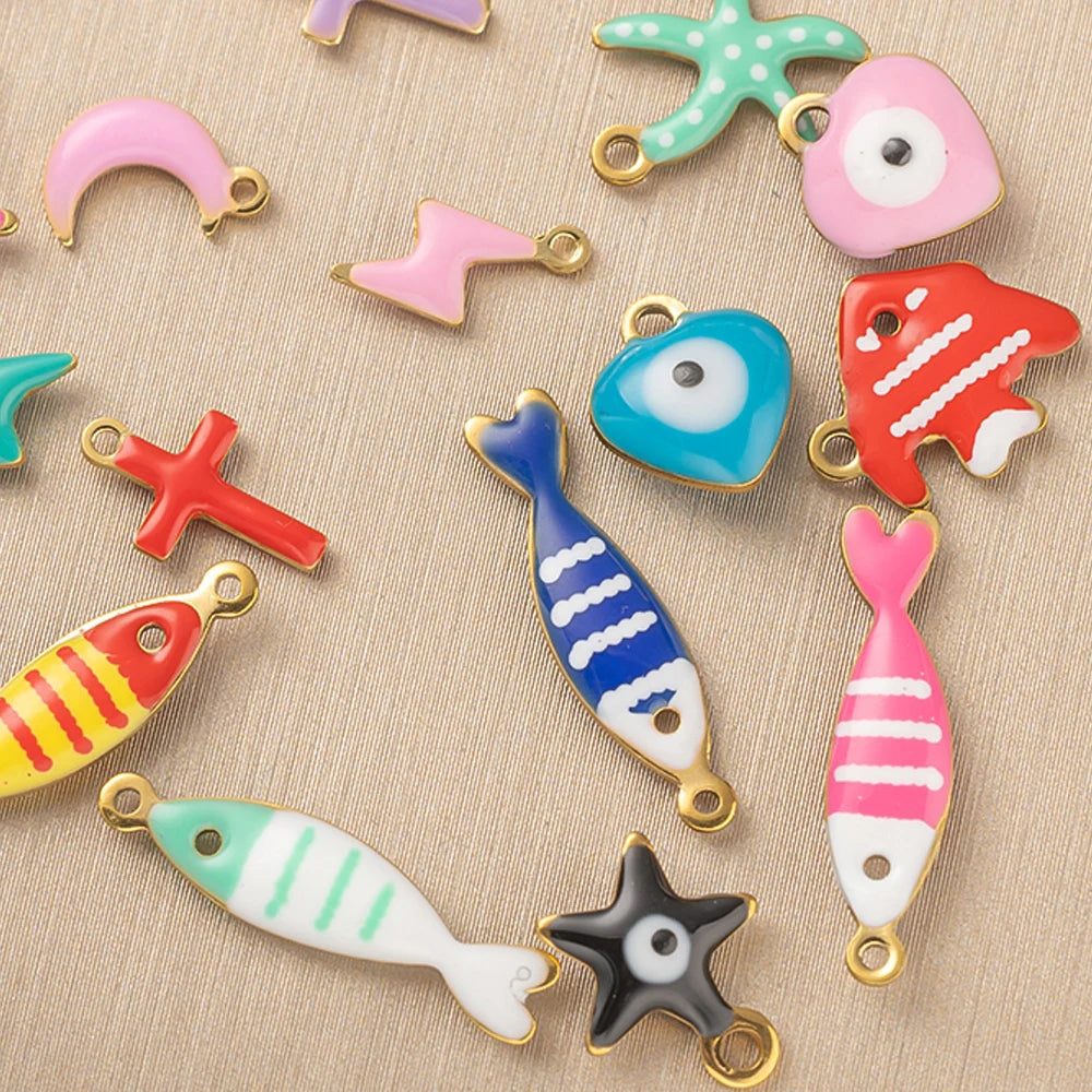 20pcs Gold Stainless Steel Moon Heart Star Fish Charms Enamel Pendant for Jewelry Making Findings DIY Necklace Bracelet Bulk Oasis Select