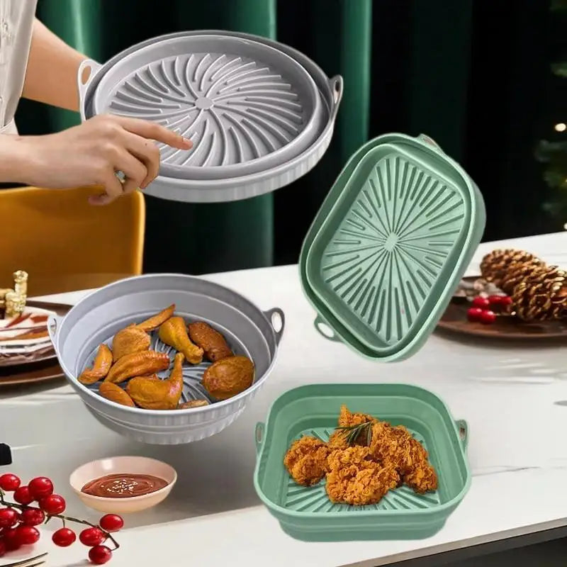 Foldable Air Fryer Silicone Liners Reusable Silicone Air Fryer Basket Food Safe Non Stick Air-Fryer Bakeware Kitchen Accessory Oasis Select