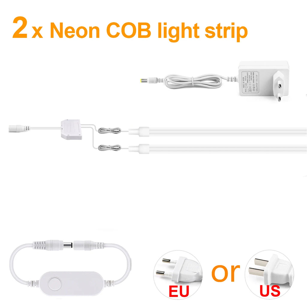 2/4/6piece Pure Silicone Neon Light Strip 24V Tuya Zigbee COB Tape Integrated Lighting for Silencing Board Multi Layer Cabinet Oasis Select 2x LED Neon Strip Neutral White USA Power Plug|2m