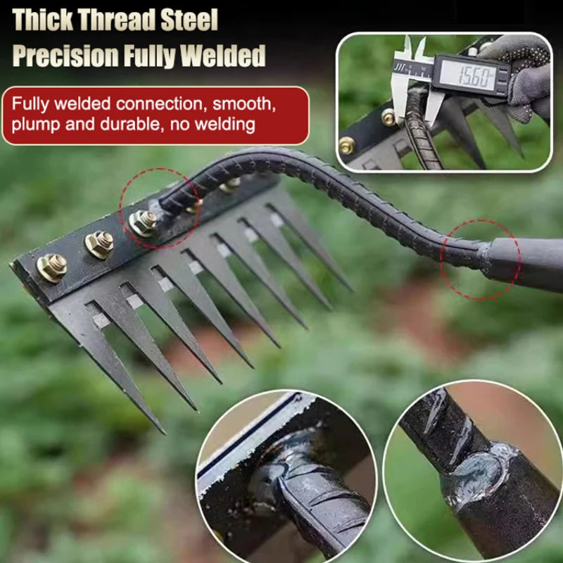 5/6/7/8 Teeth Carbon Steel Garden Hand Rake Agricultural Nail Harrow Detachable Multifunctional Farm Manganese Steel Metal Rake Oasis Select