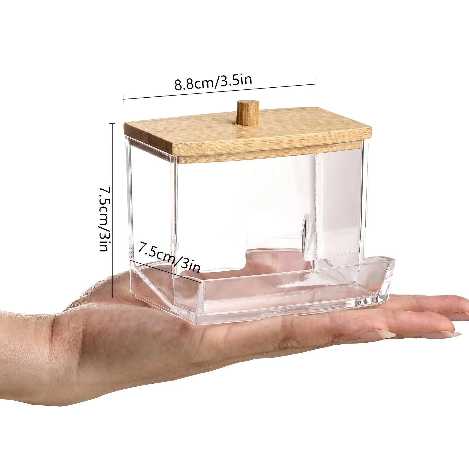 Acrylic Cotton Swab Holder with Bamboo Lid - Clear Cotton Swab Dispenser Bathroom Container Cotton Swab Canister Oasis Select