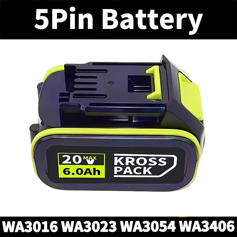WORX 20V High-Capacity Li-Ion Rechargeable Battery 6.0Ah/8.0Ah Compatible with WA3551 WA3551.1 WA3553 WA3641 WX373 WX390 Tools Oasis Select A-5Pin-6.0Ah (1pcs)