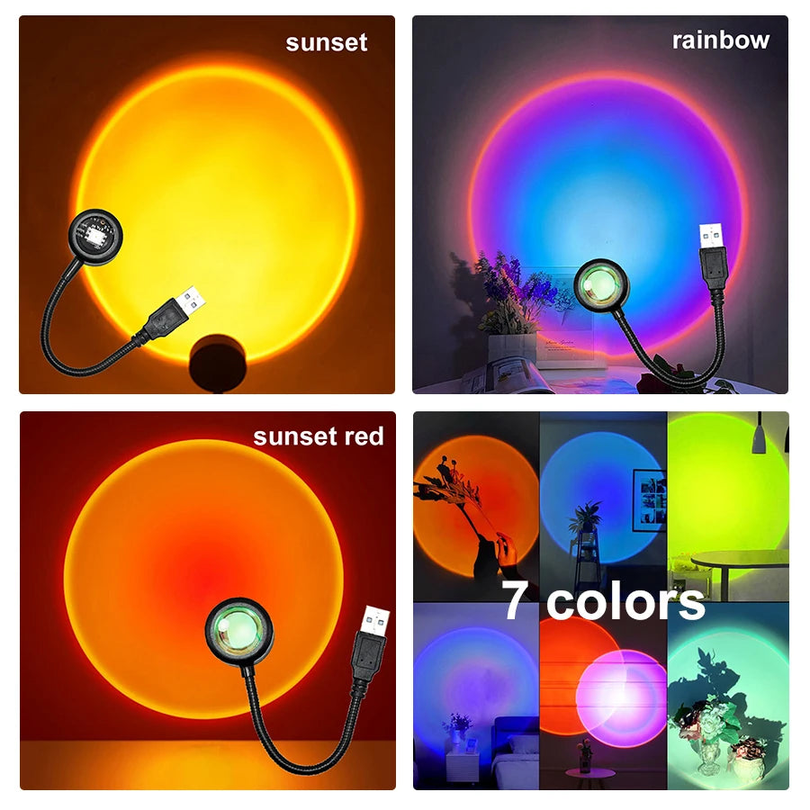 USB LED Sunset Lamp – RGB Night Light Projector for Bedroom LED Projector Night Light Oasis Select