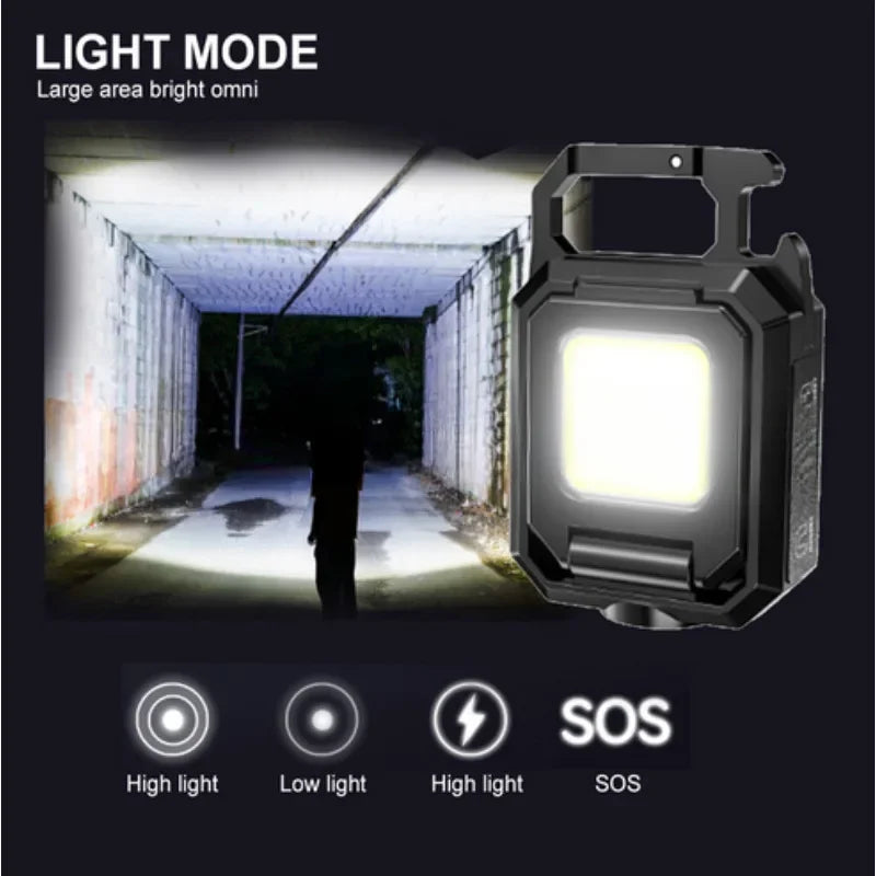 Small Led Flashlight Keychain Light USB Rechargeable Torch Work Light Multifunctional Portable COB 90 ° Rotation Camping Lantern Oasis Select