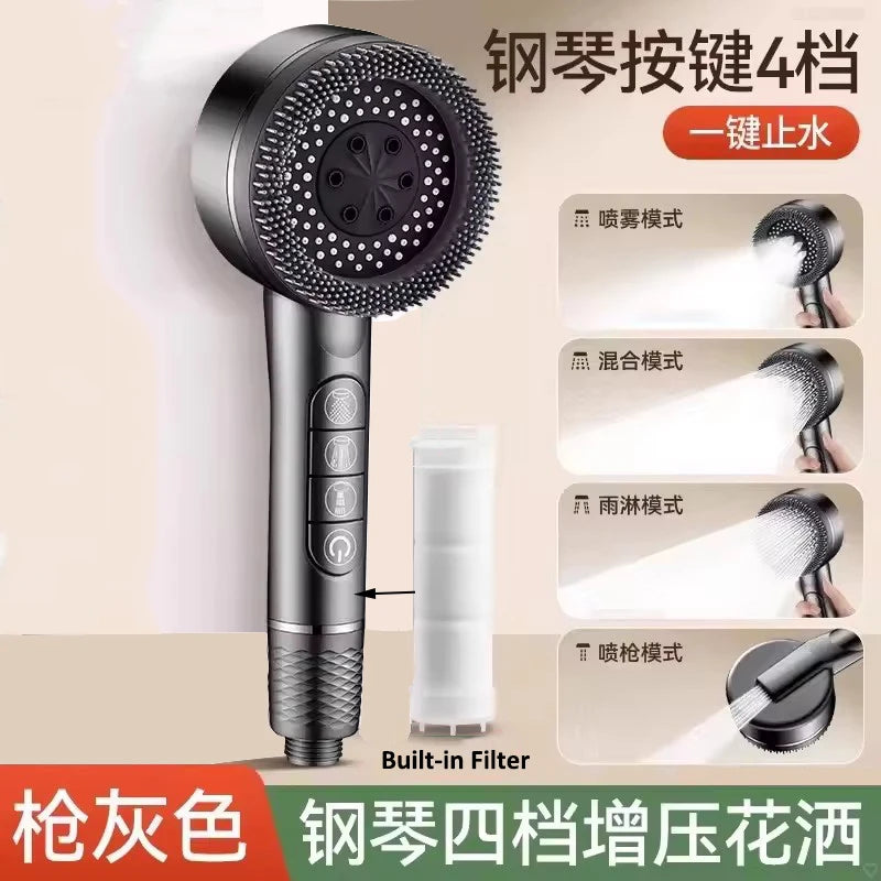 New Filter Shower Head 4 Modes Handheld High Pressure Water Saving Shower Head Massage Sprayer Bathroom Accessories Set Oasis Select Grey Shower