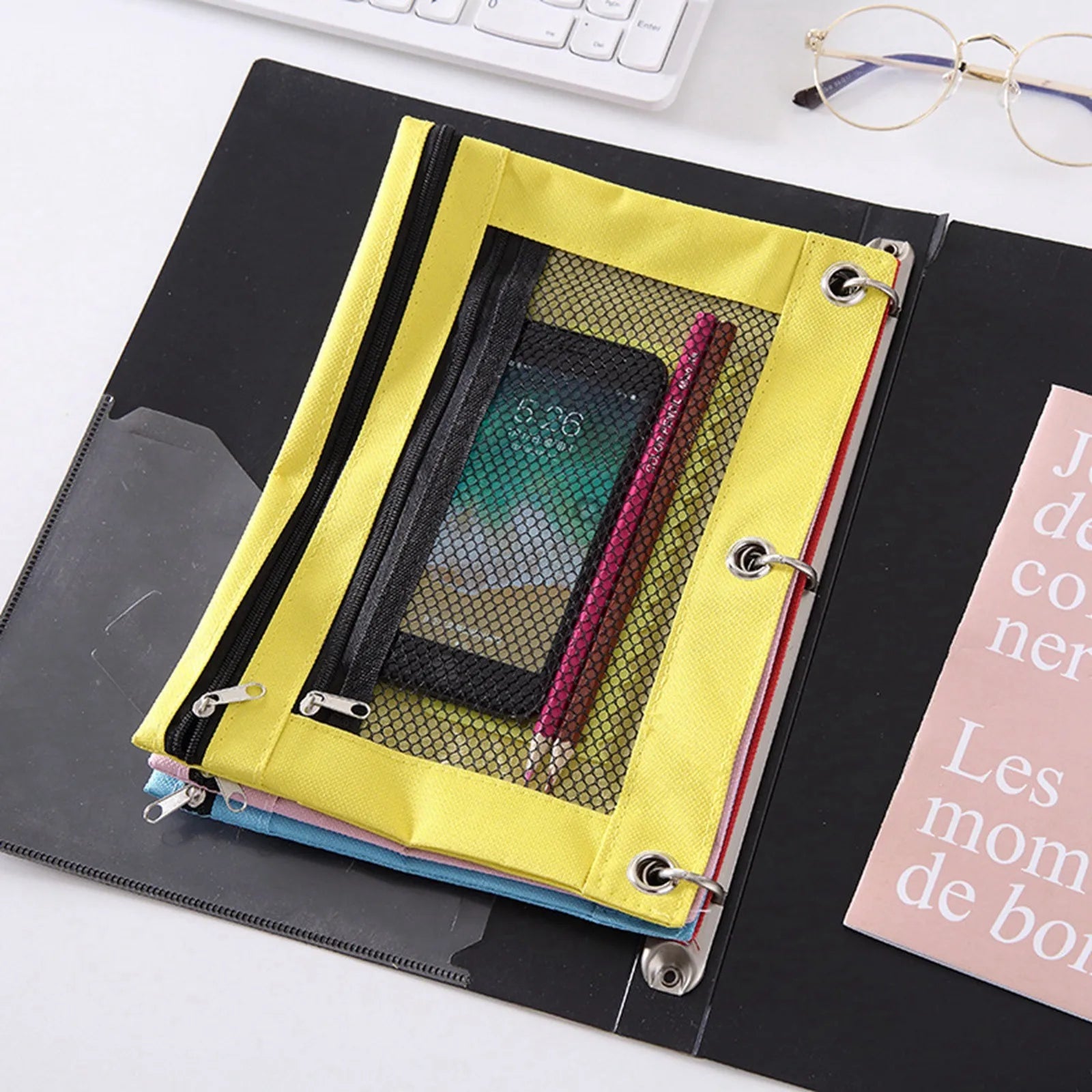 Colorful Double Layer canvas Cloth Zipper Paper File Folder Book Pencil Pen Case Bag File Document Bags Oasis Select
