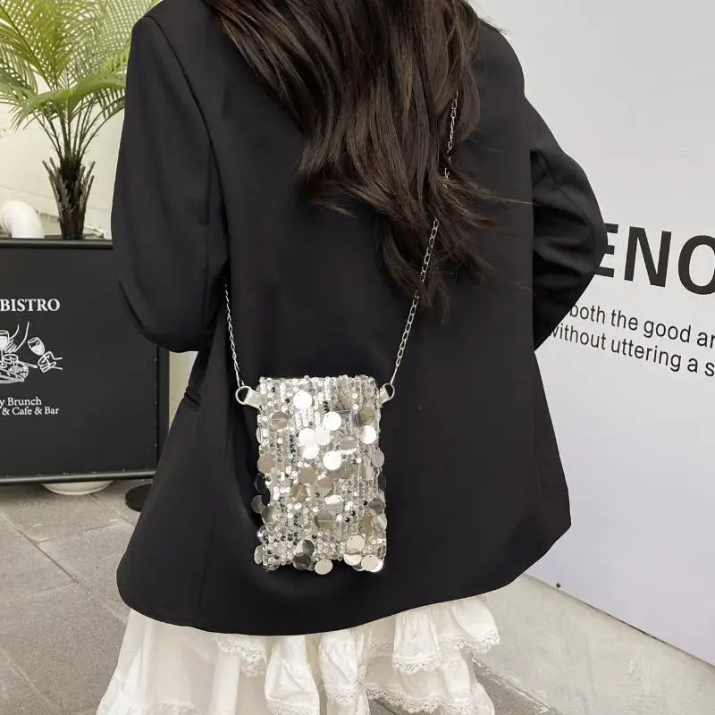 Sequined Crossbody Bag – Women's Chain Shoulder Purse