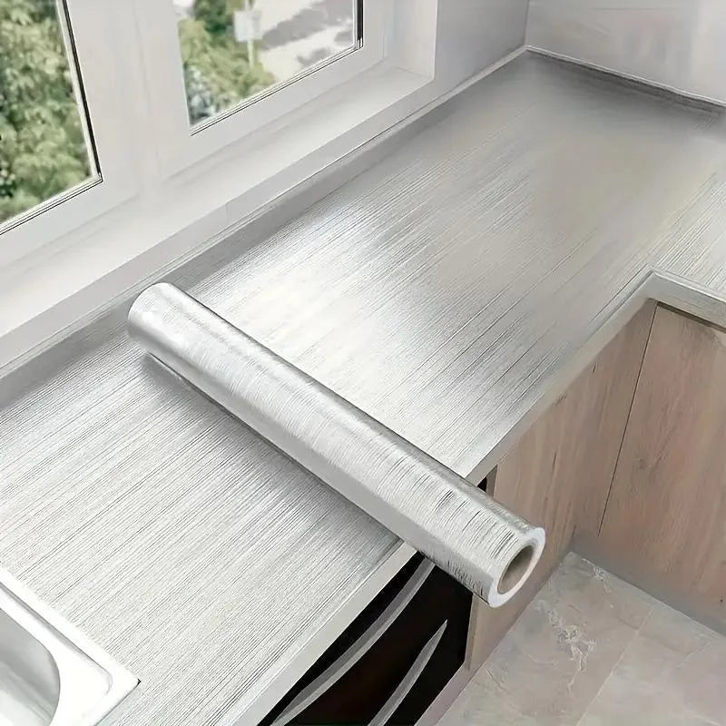 40cm PVC Stainless Steel Removable Wallpaper Film Vinyl Material Waterproof And Oil-Proof Suitable For Kitchens And Elevators. Oasis Select silvery 40cmX10m