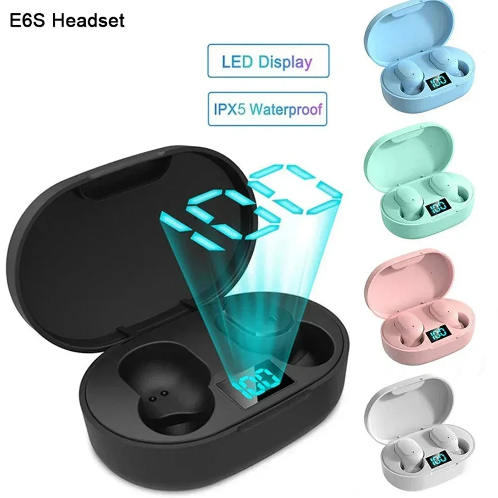 2026 New E6S Wireless Earbuds Noise Canceling Waterproof Ear Buds in-Ear Stereo Headphones with LED Display Charging Case Oasis Select