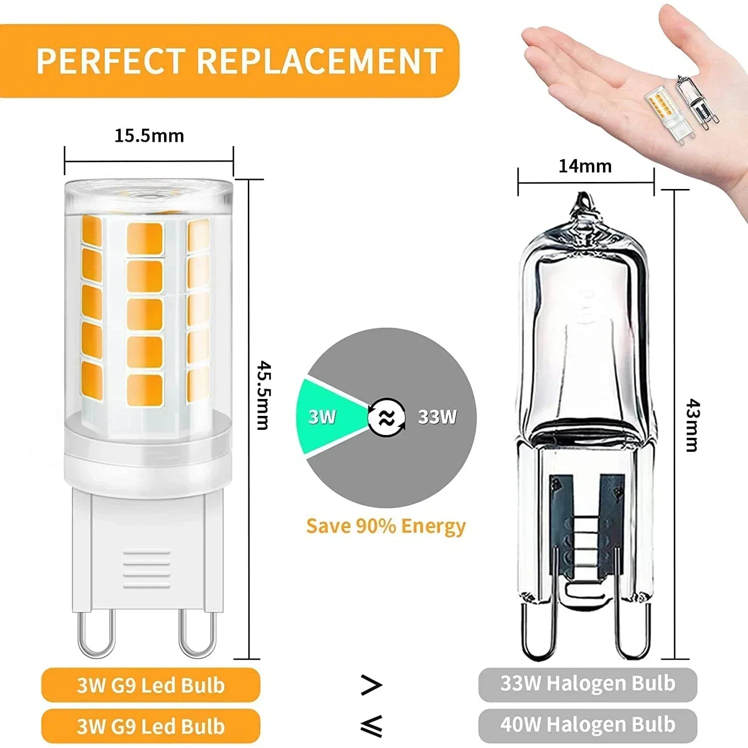 3-Pack G9 LED Bulb 3W 220V Warm White – Halogen Replacement G9 LED Bulb Oasis Select