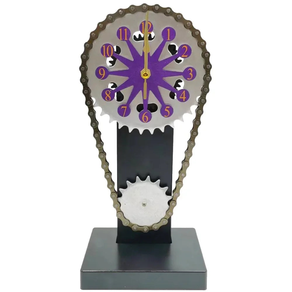 Creative Mechanical Rotation Gear Chain Clock Desktop Decoration Home Fashion Decoration Light Luxury Clock Retro Clock Oasis Select Purple