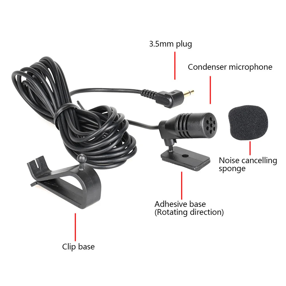 Car Audio Microphone 3.5mm Wired Clip Mic for DVD Radio – 3m