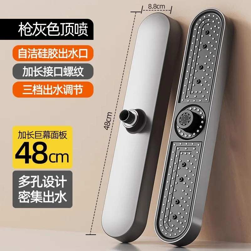 New 1pc 19 Inch High Pressure 3 Mode Rainfall Luxury Bathroom Shower Head Adjustable Anti-Clogging Silicone Nozzles Water Saving Oasis Select 48cm Grey Shower