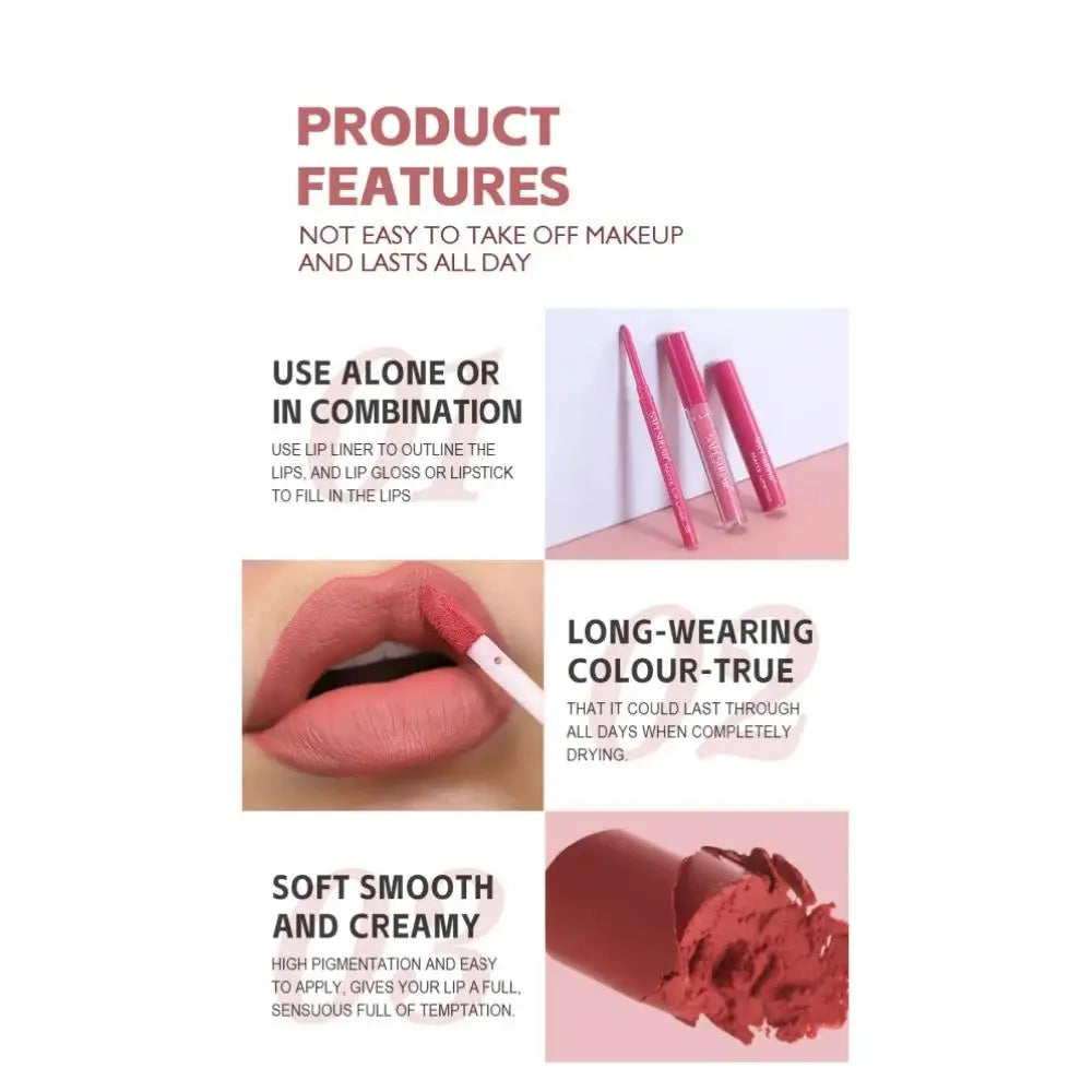 SAM SUGAR 3-in-1 Matte Lip Kit – Liner, Lipstick & Gloss Set