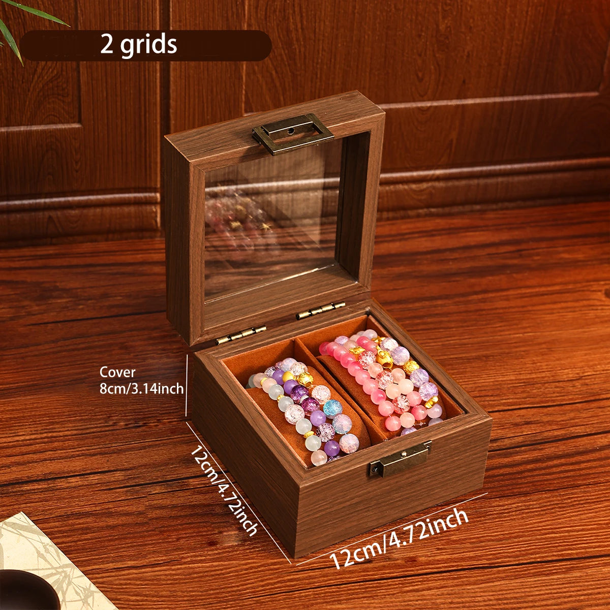 1pc wooden bracelet multi slot jewelry storage box velvet lined bead bracelet display cabinet suitable for family collection Oasis Select Brown-2grids
