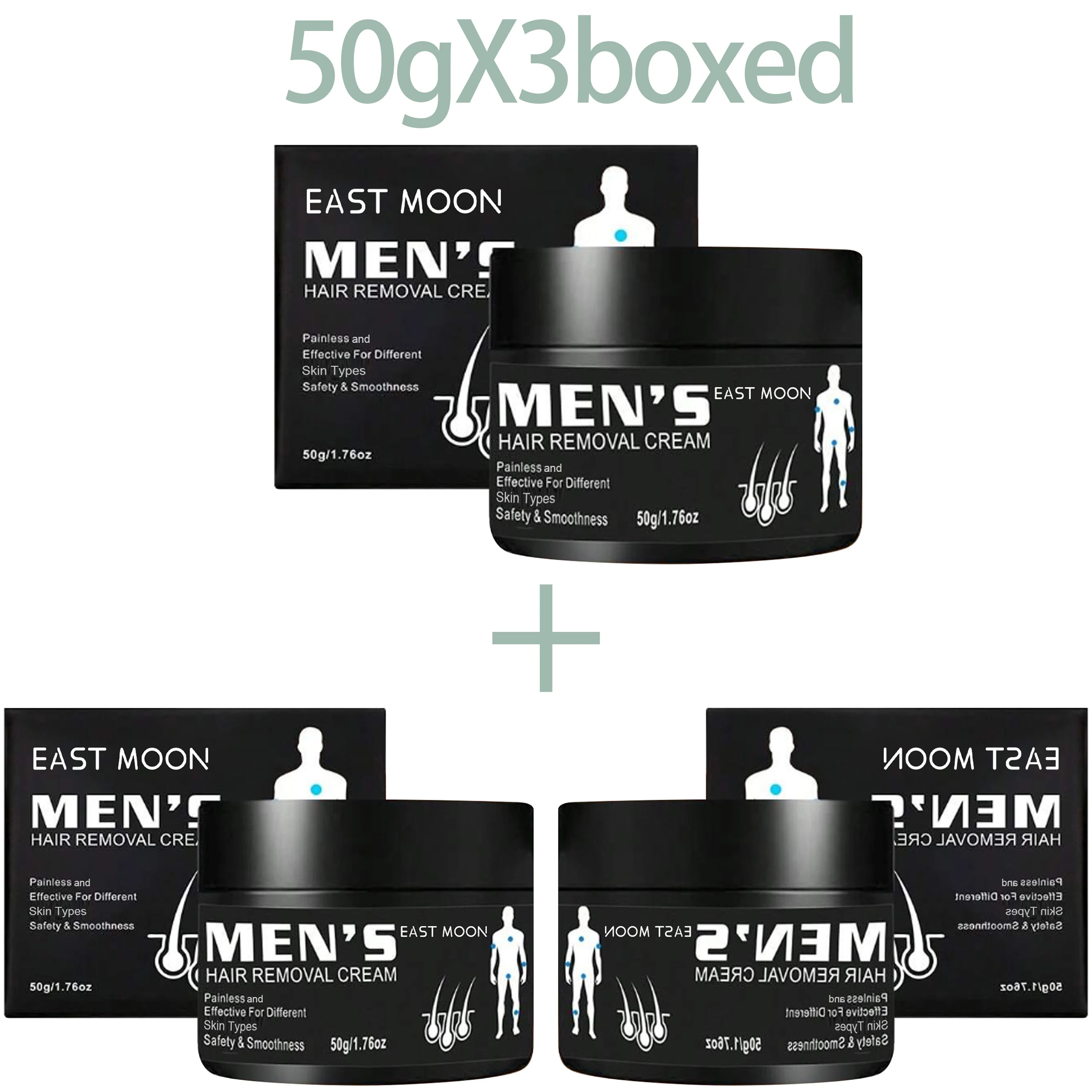 East Moon Men's Aloe Hair Removal Cream – Painless & Gentle Hair Removal Cream Oasis Select 50gX3PCS