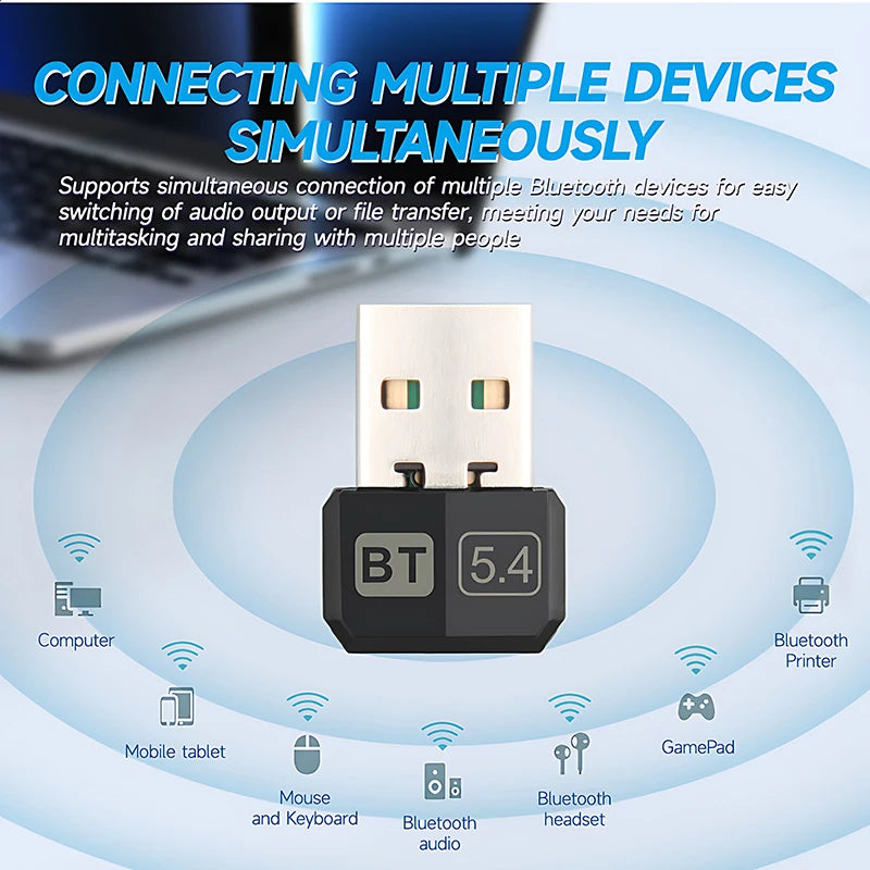 USB Bluetooth 5.4 Adapter Audio Dongle Adapter Mini USB Wireless Receiver/Transmitter For PC/Laptop Driver Free For Win10/11 Oasis Select