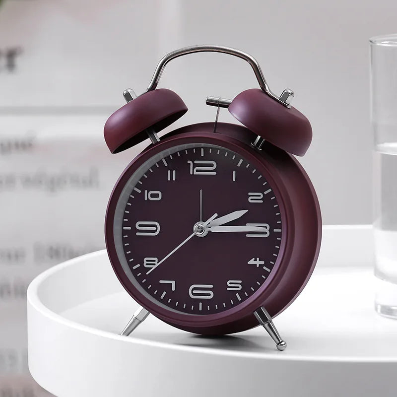 Alarm Clock Creative Metal Silent Night Light Fashion Multifunctional Personality Student Living Room Bedroom Bedside Bell Clock Oasis Select Burgundy