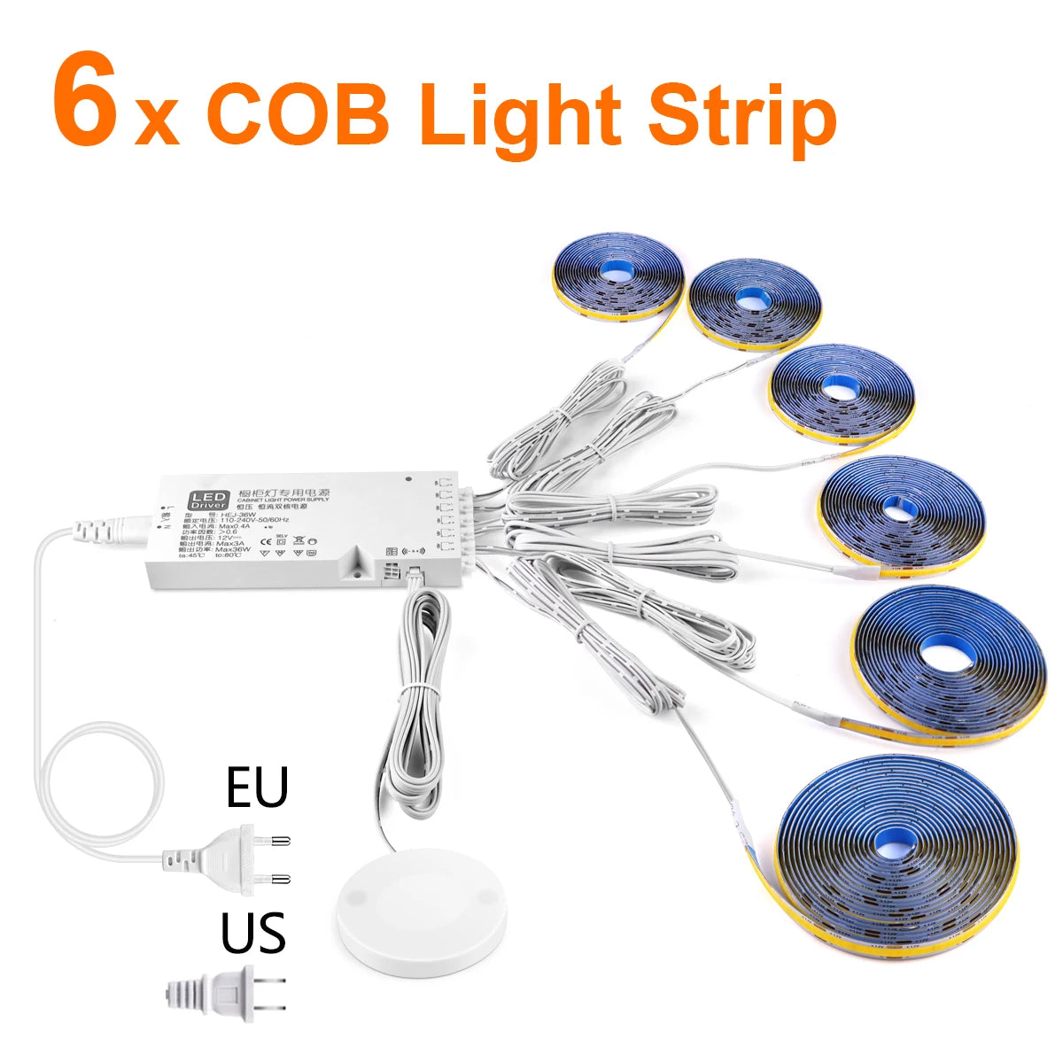 DIY COB Strip Light Can Cut,Touch Dimmable COB Lamp Ribbon Embeddable Wood Grain Grille Decor Wall Ceiling Ambinet Lighting Oasis Select 6PCS Lamp Tape WHITE EU Adapter|1M Set