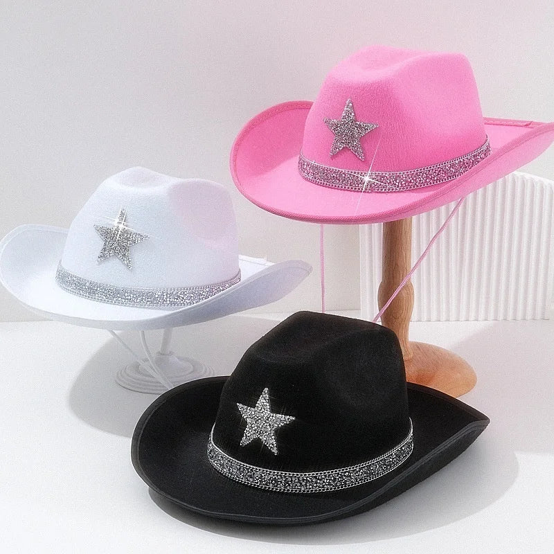 Pentagram Cowboy Hat Star Sequin Birthday Party Hats Cowgirl Hats Women Performance Hat For Adults Party Hats Cosplay Oasis Select