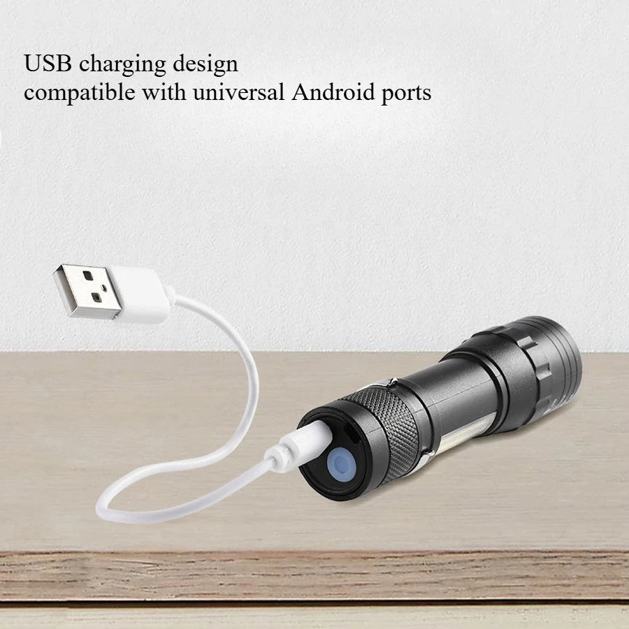 2PCS Mini COB LED Flashlight Rechargeable Zoom Torch Tactical Lamp Outdoor Camping Waterproof Emergency Lantern with Pen Clip Oasis Select
