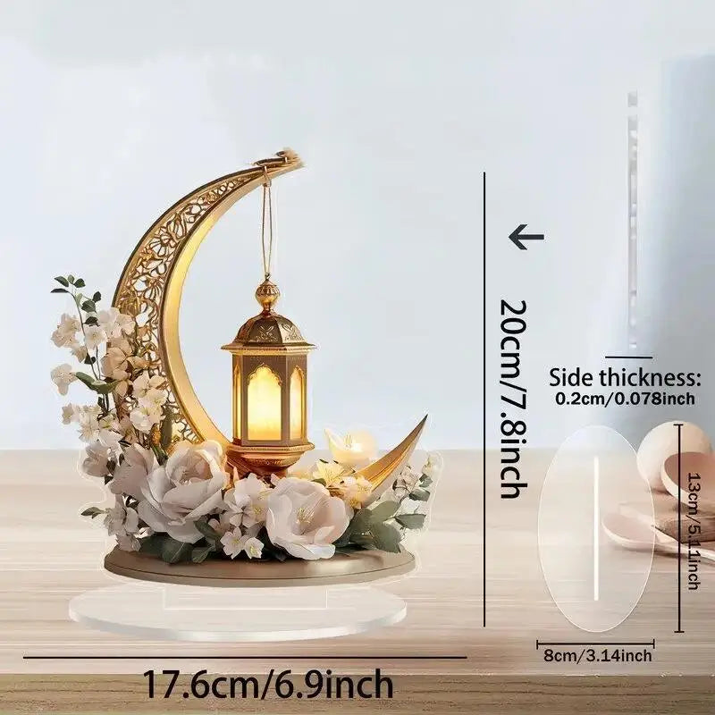 2D Acrylic Crescent Castle Ornament Ramadan Festival Decoration Eid Al-Fitr Mubarak Islamic Table Sign Home Party Events Decor Oasis Select A5