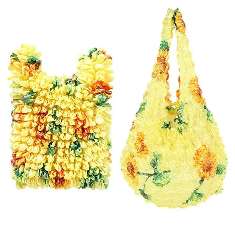 Flower Expansion Fold Pleated Flexible Stretch Mini Shopping Bag Large Capacity Bubble Elastic Portable Handbag Storage Bag Oasis Select A4