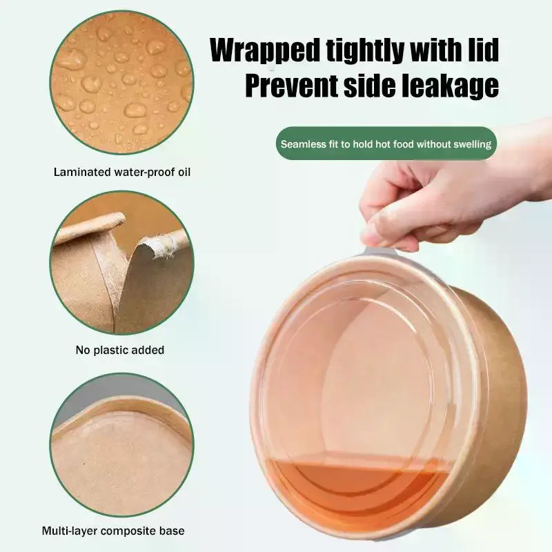 25pcs Kraft Paper Bowls Cups Fruit Salad Bowl Kraft Containers Salad Food Prep Kraft Box Cream Ice Snack Storage 500/750/1000ml Oasis Select