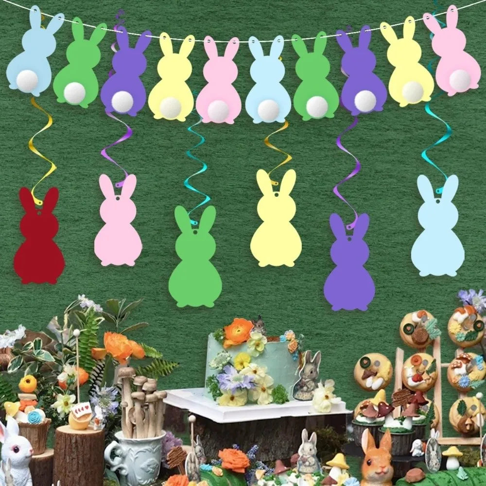 Easter Hanging Bunny Spiral Decor Set | Colorful Paper Garland