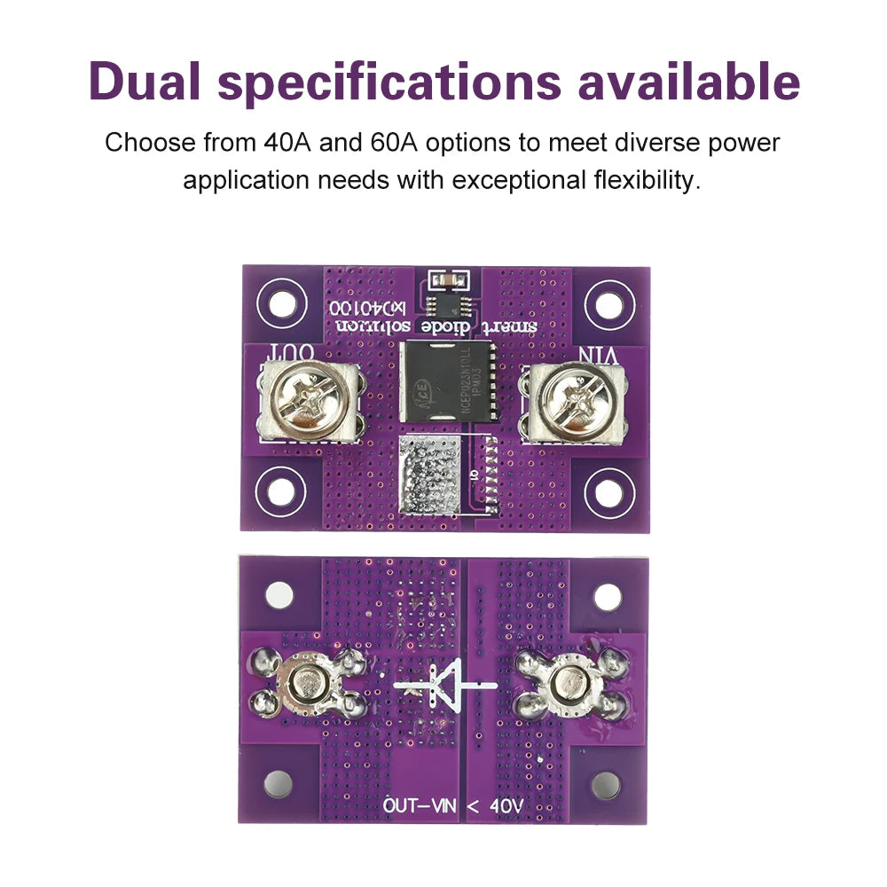 40A 60A MOS Ideal Diode Module No Voltage Limitation No Grounding Solar Energy Anti Reverse Irrigation Anti Backflow Protection Oasis Select