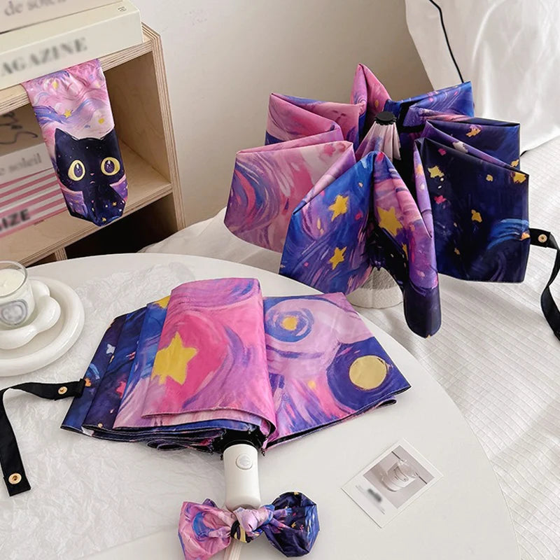 Folding Cartoon Cat Pink Umbrella Professional Sunscreen and UV Protection Umbrella Suitable for Both Sun and Rain Automatic Oasis Select