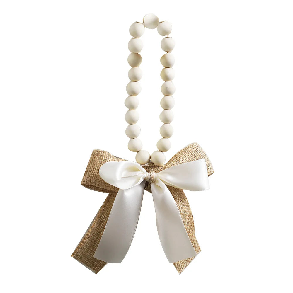 Bow Creative Linen Wood Bead String Pendant Valentine's Day Home Homestay Wall Decoration Oasis Select