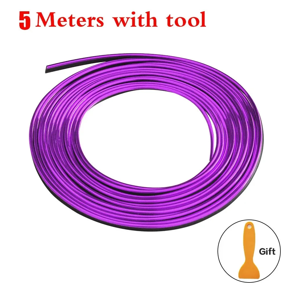 1/2pcs Universal Car Moulding Decoration Flexible Strips 5M Interior Auto Mouldings Car Cover Trim Dashboard Door Car-styling Oasis Select 5M purple