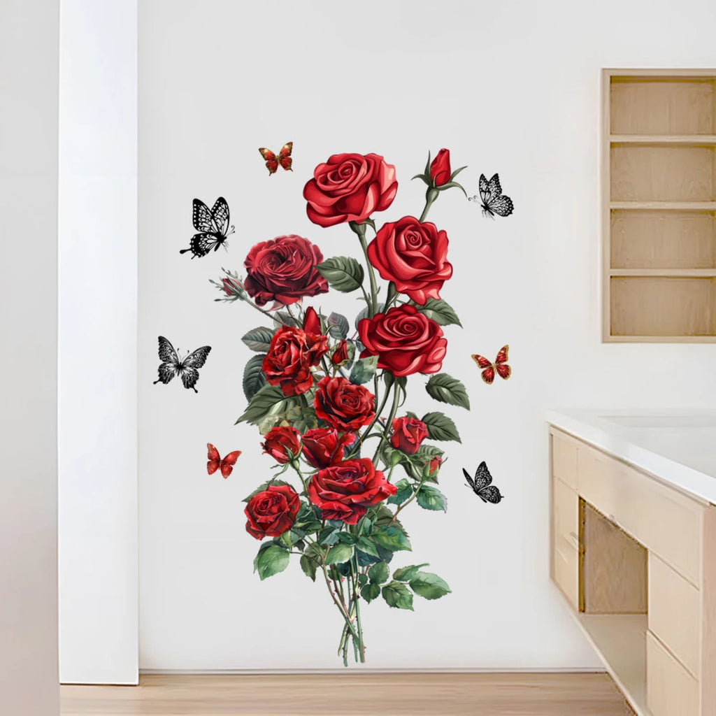 Red Rose Wall Stickers – Self-Adhesive Floral Mural Decal Wall Decal Sticker Oasis Select