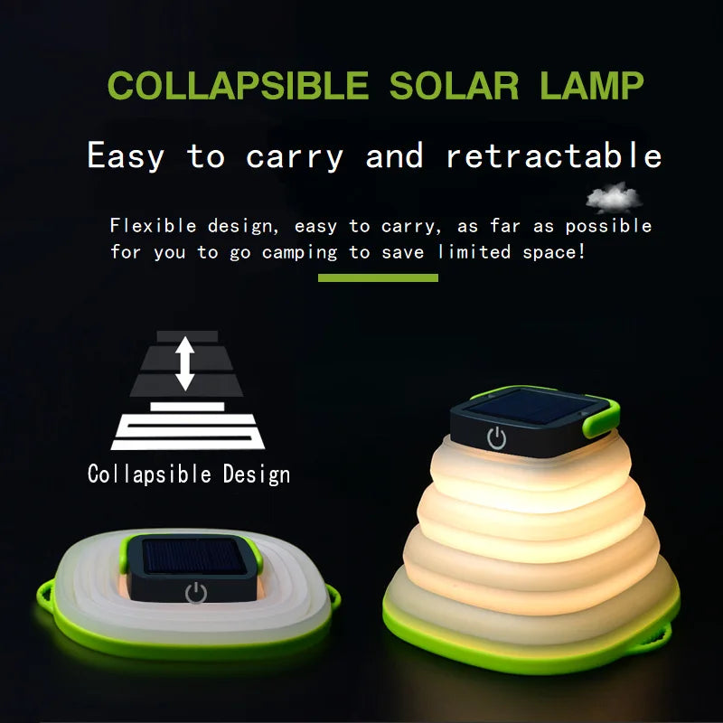 Outdoor Portable USB Charging Folding LED Camping Light, Solar Camping Light, Retractable Hanging Silicone Tent Light Oasis Select