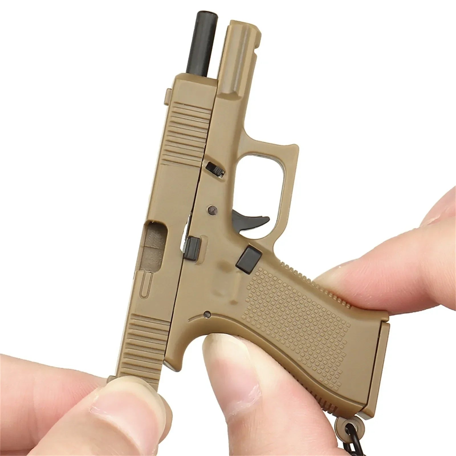Tactical Pistol Shape Men's Keychain Mini Portable Decorations Detachable G45 Keyring Key Chain Ring Realistic Model Toys Gift Oasis Select Brown