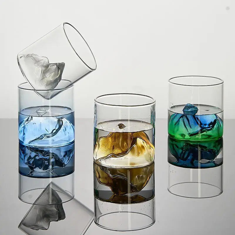 1pcs Transparent Japanese Style Glass Cup Mountain Pattern Tumbler Fashion Drinkware for Party and Daily Use Oasis Select