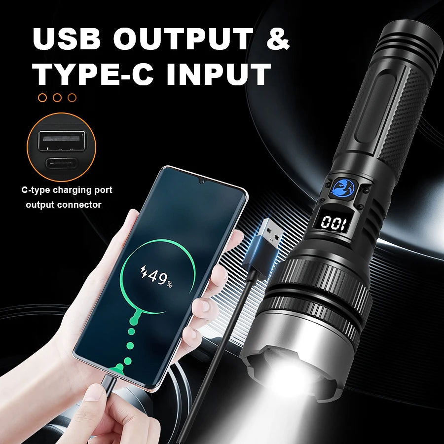 High Strong Power Led Tactical Flashlights Spotlights Telescopic Zoom Built-in Battery USB Rechargeable Camping Emergency Torch Oasis Select