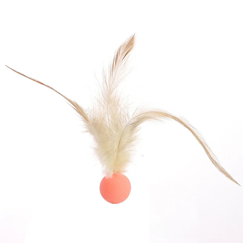 New Popular Chicken Feather Rubber Elastic Ball Feather Throwing Cat Toy for Self-entertainment and Boredom Pet Toy Oasis Select orange