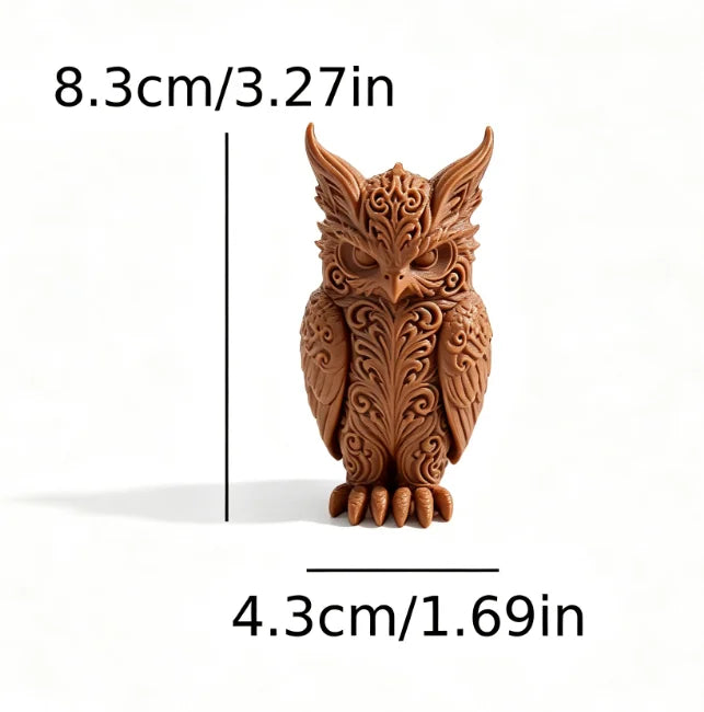 Mysterious Patterns Owl Figurines 3D Printed Forest Fantasy Miniature Statues Magic Bird Ornaments for Home Office Desktop Decor Oasis Select Owl brown