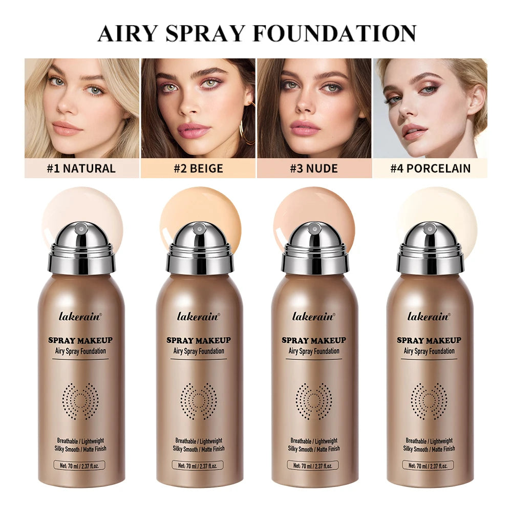 2pcs Spray Foundation With Brush Magic Airbrush Makeup 70ml Long Lasting Water proof Oil Control Matte Full Coverage Oasis Select