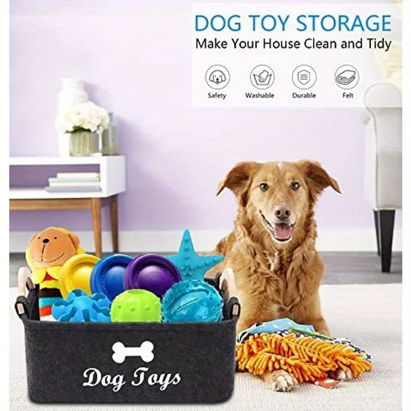 Felt Pet Toy Box – Dog Storage Basket & Chest Organizer