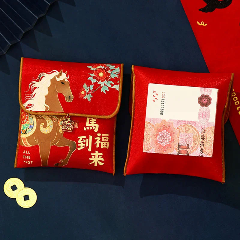 1Pc 2026 Year Of The Horse Fabric Red Envelope Traditional New Year Lucky Money Bag Spring Festival Cloth Money Pocket Oasis Select