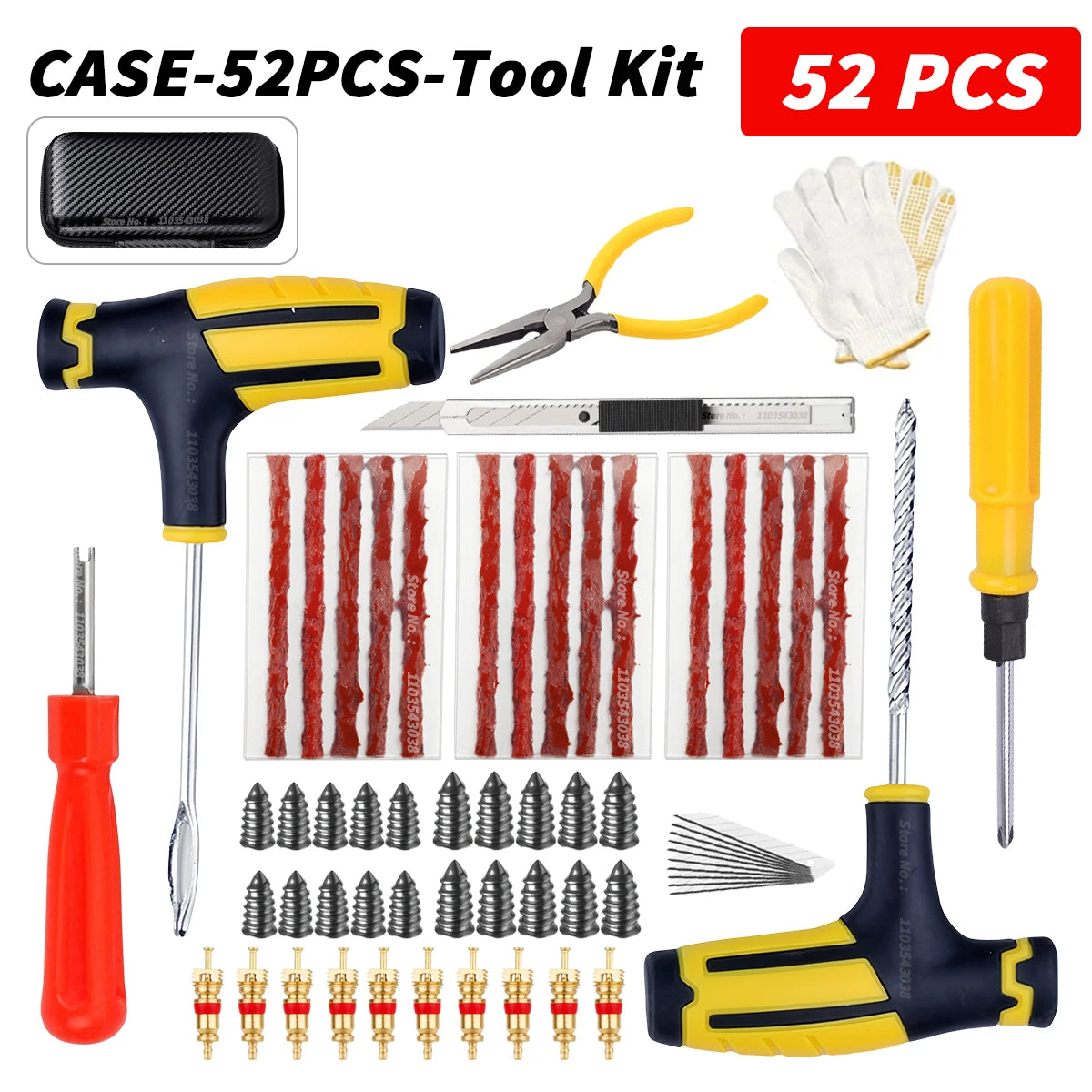 Car Tire Repair Kit Puncture Plug Tools Tyre Puncture Emergency for Universal Tire Strips Stiring Glue Repair Tool Kit Oasis Select CASE-52PCS-Tool Kit