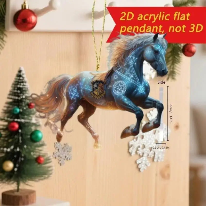 Exquisite 2D Acrylic Horse Car Rearview Mirror Pendant Backpack Charm Christmas Tree Ornament Party New Year Hanging Decoration Oasis Select A14