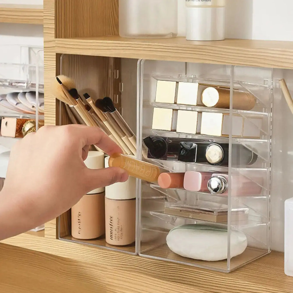 1pc Simple transparent layered bevelled mirror cabinet storage box Oasis Select